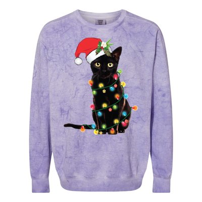 Christmas Lights Black Cat Santa Colorblast Crewneck Sweatshirt