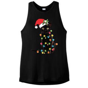 Christmas Lights Black Cat Santa Ladies PosiCharge Tri-Blend Wicking Tank