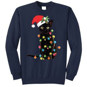 Christmas Lights Black Cat Santa Tall Sweatshirt