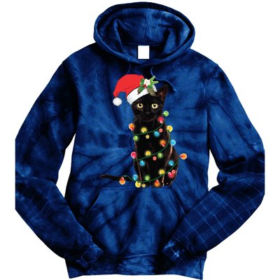 Christmas Lights Black Cat Santa Tie Dye Hoodie