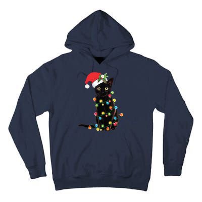 Christmas Lights Black Cat Santa Tall Hoodie