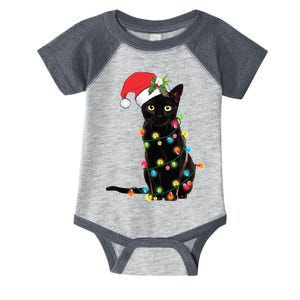 Christmas Lights Black Cat Santa Infant Baby Jersey Bodysuit