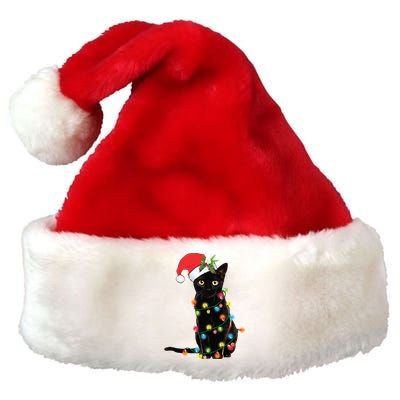 Christmas Lights Black Cat Santa Premium Christmas Santa Hat