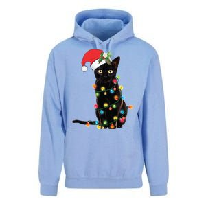 Christmas Lights Black Cat Santa Unisex Surf Hoodie