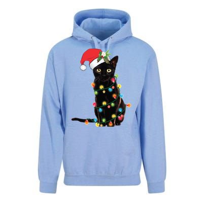 Christmas Lights Black Cat Santa Unisex Surf Hoodie