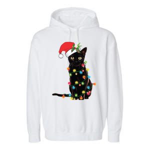 Christmas Lights Black Cat Santa Garment-Dyed Fleece Hoodie