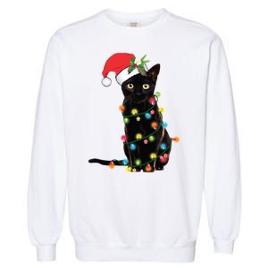 Christmas Lights Black Cat Santa Garment-Dyed Sweatshirt