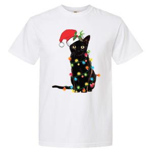 Christmas Lights Black Cat Santa Garment-Dyed Heavyweight T-Shirt