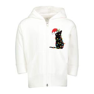 Christmas Lights Black Cat Santa Toddler Zip Fleece Hoodie