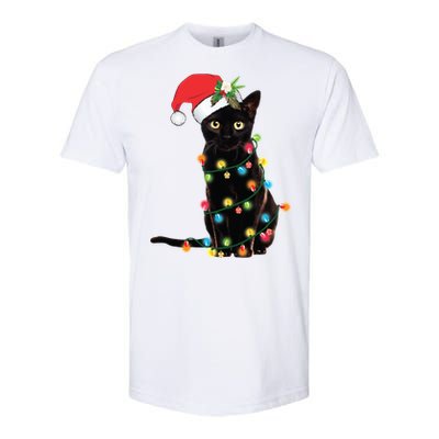 Christmas Lights Black Cat Santa Softstyle CVC T-Shirt