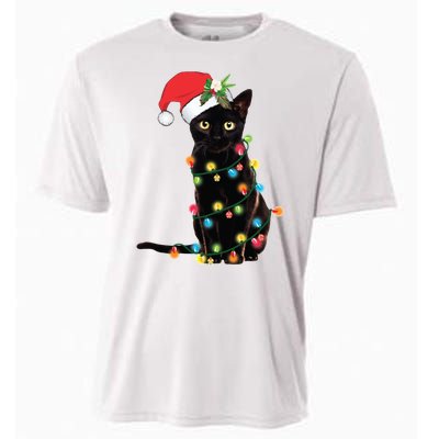 Christmas Lights Black Cat Santa Cooling Performance Crew T-Shirt