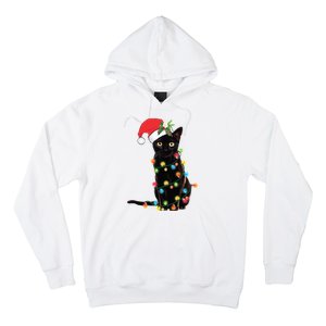 Christmas Lights Black Cat Santa Hoodie