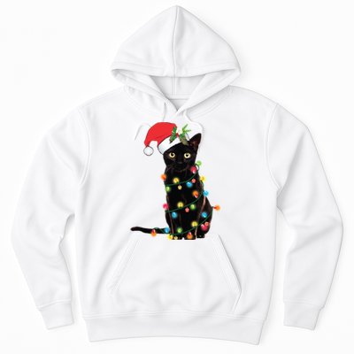 Christmas Lights Black Cat Santa Hoodie