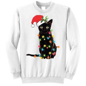 Christmas Lights Black Cat Santa Sweatshirt