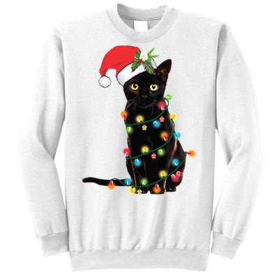 Christmas Lights Black Cat Santa Sweatshirt