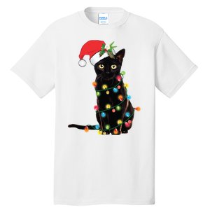 Christmas Lights Black Cat Santa Tall T-Shirt