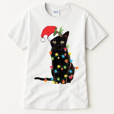 Christmas Lights Black Cat Santa Tall T-Shirt