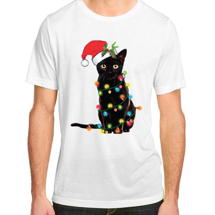 Christmas Lights Black Cat Santa Adult ChromaSoft Performance T-Shirt