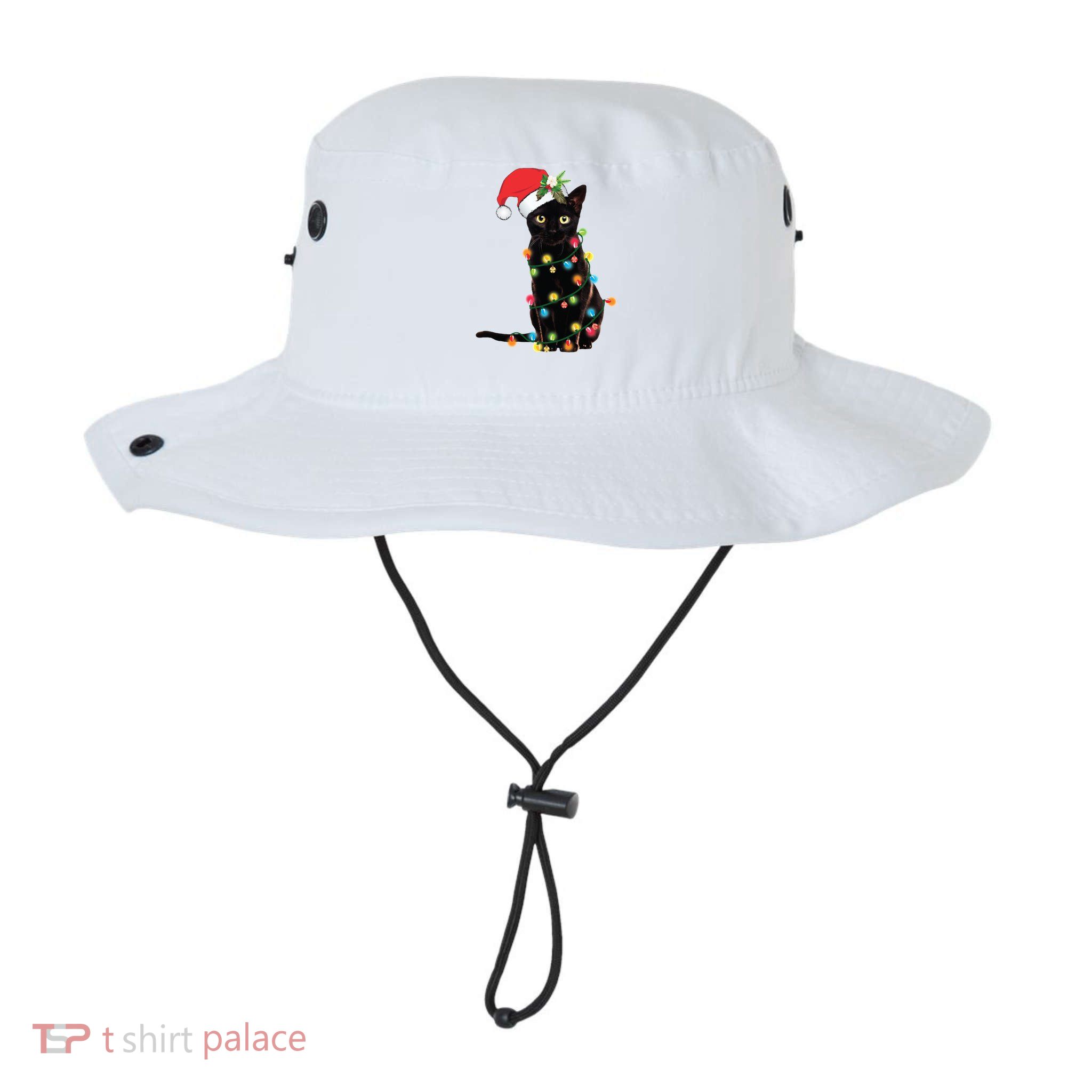 Christmas Lights Black Cat Santa Bucket Hat