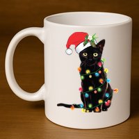 Christmas Lights Black Cat Santa 11oz C Handle Ceramic Mug