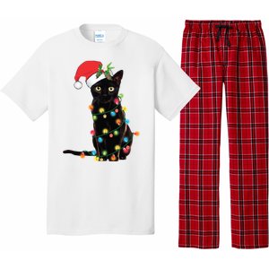 Christmas Lights Black Cat Santa Pajama Set