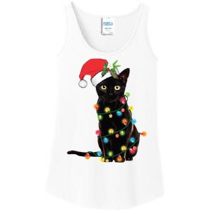 Christmas Lights Black Cat Santa Ladies Essential Tank