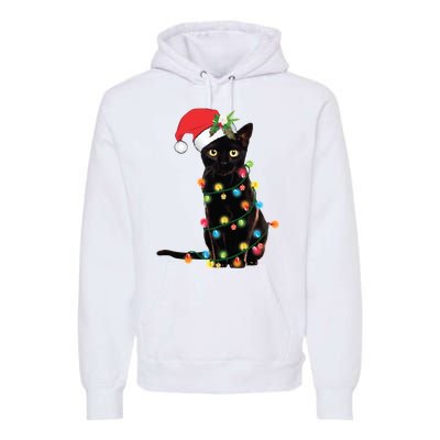 Christmas Lights Black Cat Santa Premium Hoodie