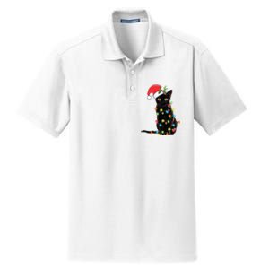 Christmas Lights Black Cat Santa Dry Zone Grid Polo