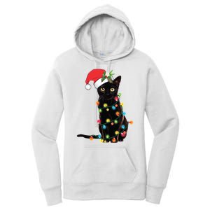 Christmas Lights Black Cat Santa Women's Pullover Hoodie