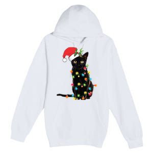 Christmas Lights Black Cat Santa Premium Pullover Hoodie