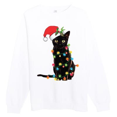 Christmas Lights Black Cat Santa Premium Crewneck Sweatshirt