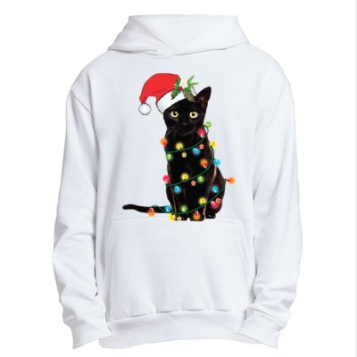 Christmas Lights Black Cat Santa Urban Pullover Hoodie