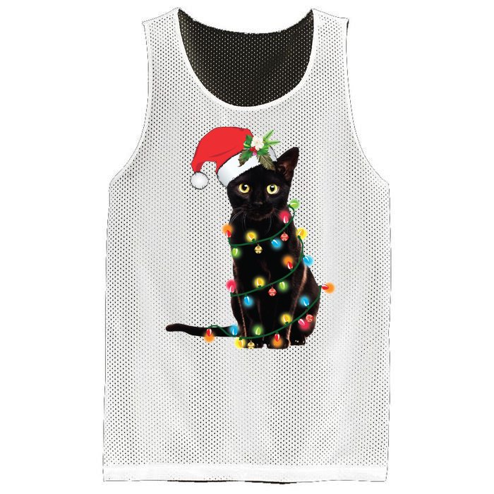 Christmas Lights Black Cat Santa Mesh Reversible Basketball Jersey Tank