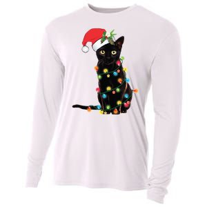 Christmas Lights Black Cat Santa Cooling Performance Long Sleeve Crew