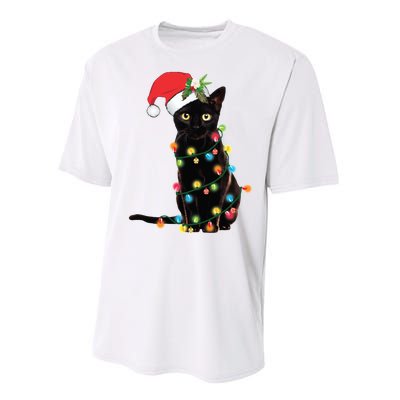 Christmas Lights Black Cat Santa Performance Sprint T-Shirt