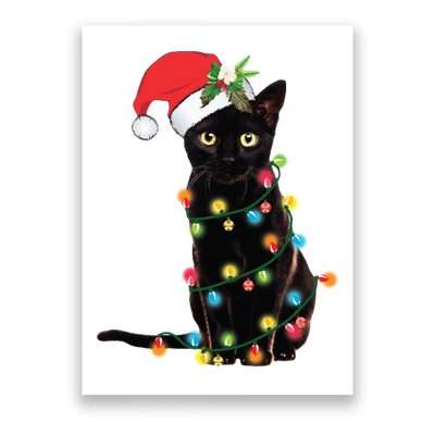 Christmas Lights Black Cat Santa Poster