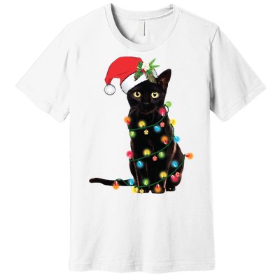 Christmas Lights Black Cat Santa Premium T-Shirt