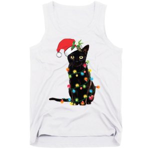 Christmas Lights Black Cat Santa Tank Top