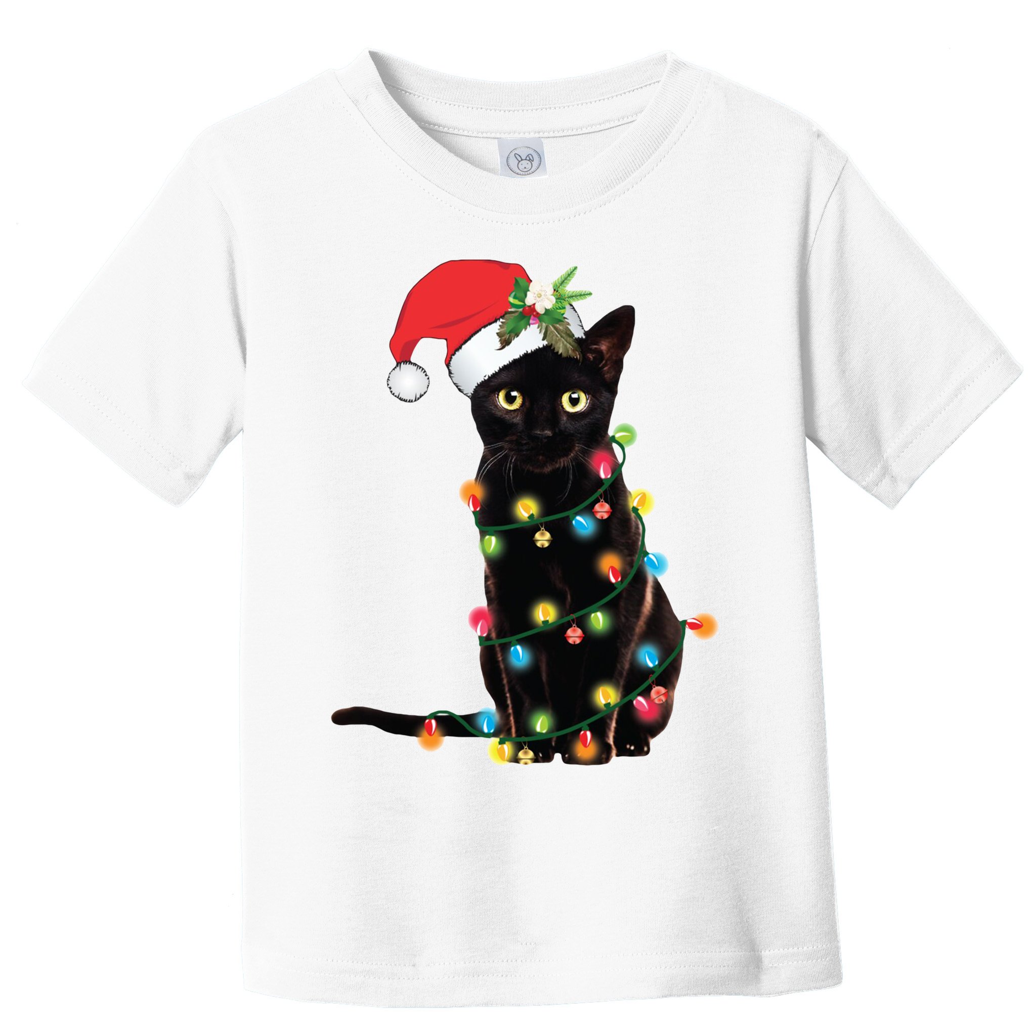 Christmas Lights Black Cat Santa Toddler T-Shirt