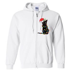 Christmas Lights Black Cat Santa Full Zip Hoodie