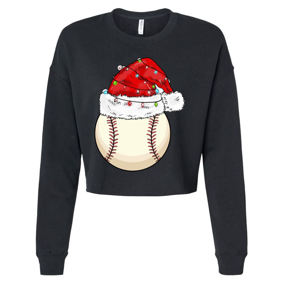 Christmas Lights Baseball Santa Hat Catcher Pitcher Pj Gift Cropped Pullover Crew