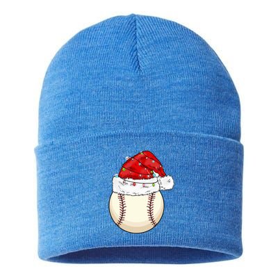 Christmas Lights Baseball Santa Hat Catcher Pitcher Pj Gift Sustainable Knit Beanie