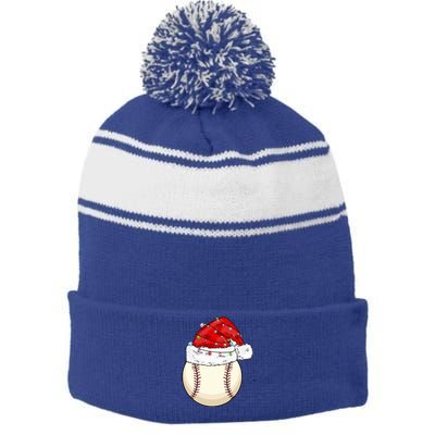 Christmas Lights Baseball Santa Hat Catcher Pitcher Pj Gift Stripe Pom Pom Beanie