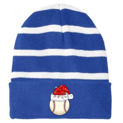 Christmas Lights Baseball Santa Hat Catcher Pitcher Pj Gift Striped Beanie with Solid Band