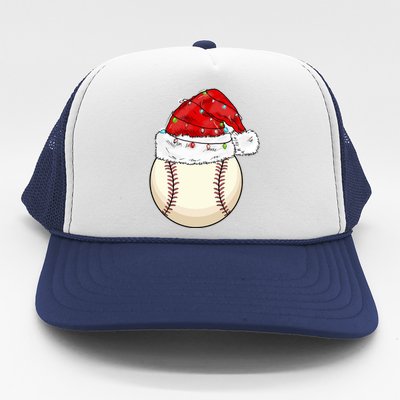 Christmas Lights Baseball Santa Hat Catcher Pitcher Pj Gift Trucker Hat