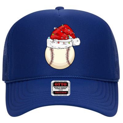 Christmas Lights Baseball Santa Hat Catcher Pitcher Pj Gift High Crown Mesh Back Trucker Hat