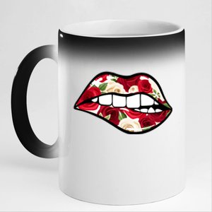 Cool Lips Bite MeRoses Valentine DayMothers Day Gift 11oz Black Color Changing Mug