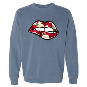 Cool Lips Bite MeRoses Valentine DayMothers Day Gift Garment-Dyed Sweatshirt