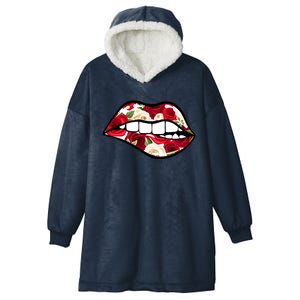 Cool Lips Bite MeRoses Valentine DayMothers Day Gift Hooded Wearable Blanket