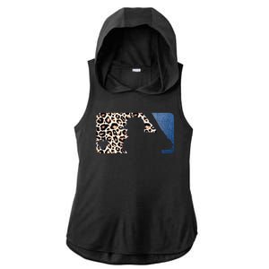 Cute Leopard Blue Jean Print Baseball Logo Ladies PosiCharge Tri-Blend Wicking Draft Hoodie Tank